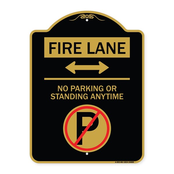 Signmission Fire Lane No Parking or Standing Anytime Aluminum Sign, 18" x 24", BG-1824-24009 A-DES-BG-1824-24009 - main
